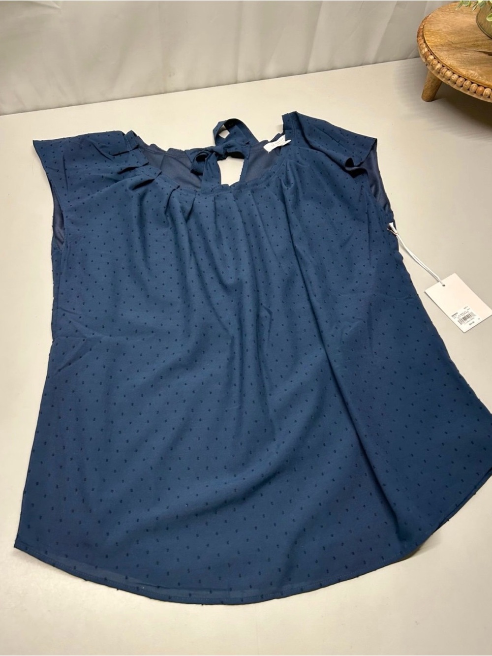 Women’s Navy Dot Tie-Back blouse